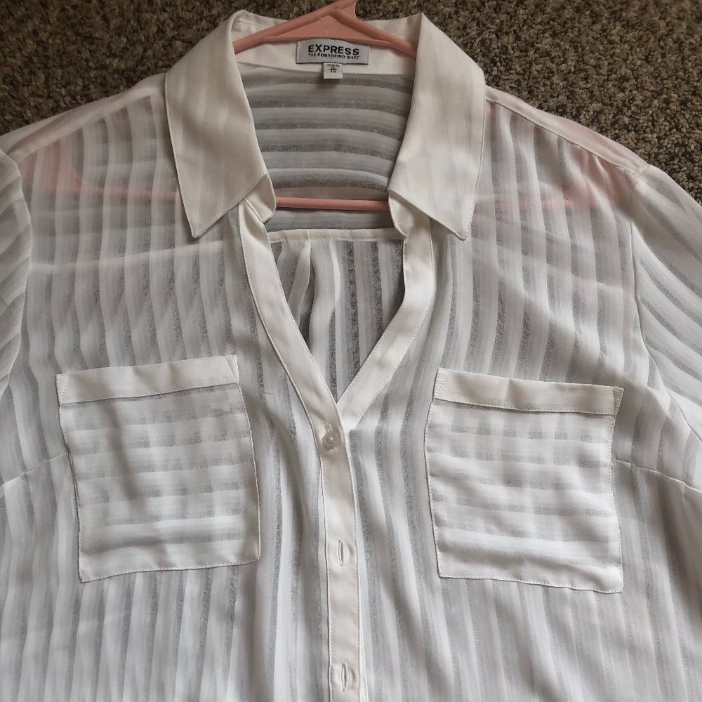 Express NWOT Tags Striped Sheer White Button Down